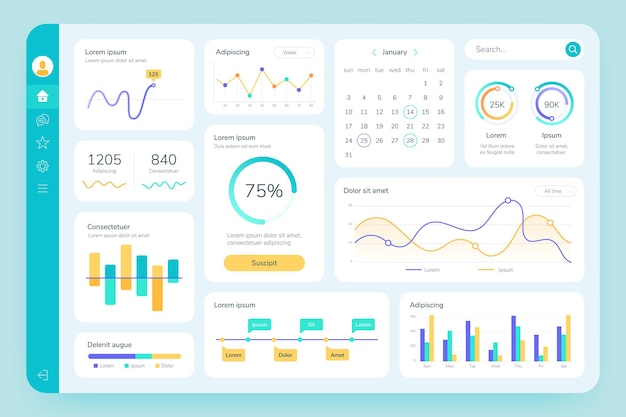 Dashboard-gebruikersinterface. eenvoudige datasoftware, grafieken en hud-diagrammen, adminpanelen. moderne financiële applicatie-interface sjabloon vector infographic. illustratie rapport diagram visualisatie statistiek