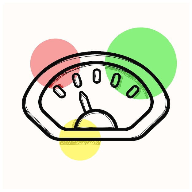 Vector dashboard icon in doodle sketch lines control panel odometer speedometer