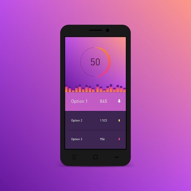 Vector dashboard infographic template on the smartphone screen.