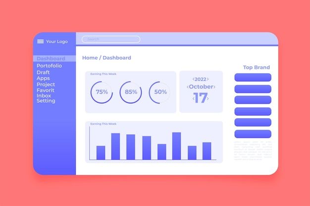 Vector dashboard sjabloon gebruikerspaneel