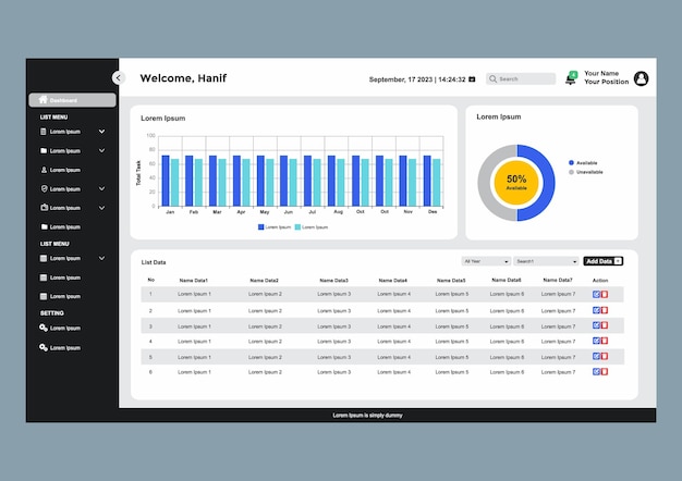 Vector dashboard template with black sidebar