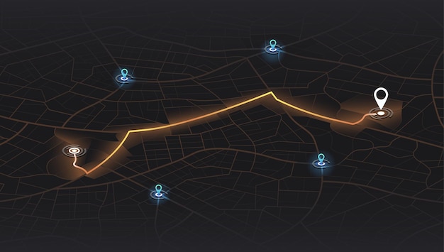 Dashboard voor locatietracks. stadsstraat weg. stadsstraten gegevenspad bochten en bestemmingsmarkering