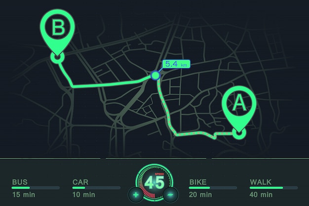 Dashboardnavigatie gps trackingpunt a naar punt b