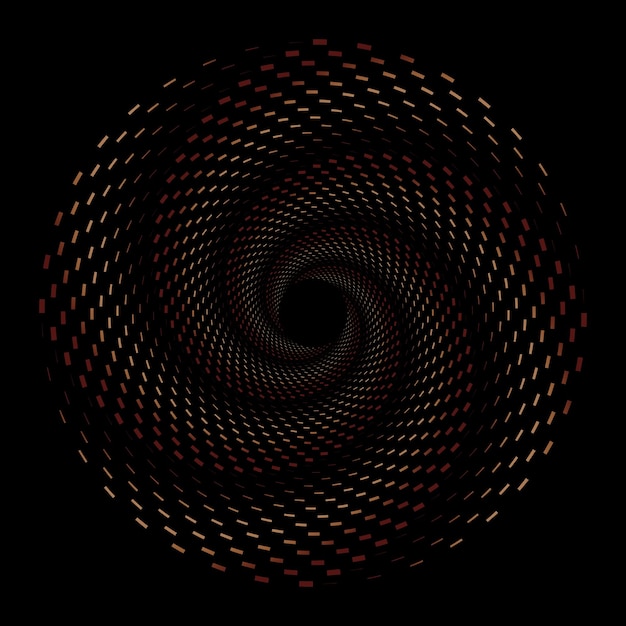 Dashed dark brown spiral vortex circle design. Chocolate color dotted circlular swirl pattern vector