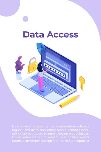 データアクセス、パスワード等尺性の概念。画面上のログインフォーム。ベクトルイラスト。