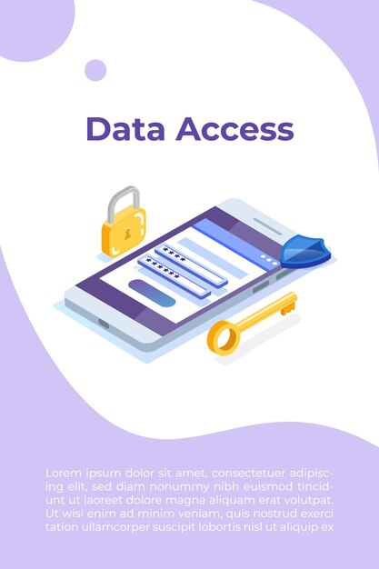 Data Access, Password isometric concept. Login form on screen. Vector illustration.