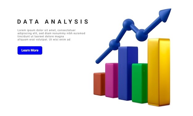 Data-analyse concept banner Groeiende balken grafisch met stijgende pijl Digitale marketing Vectorillustratie