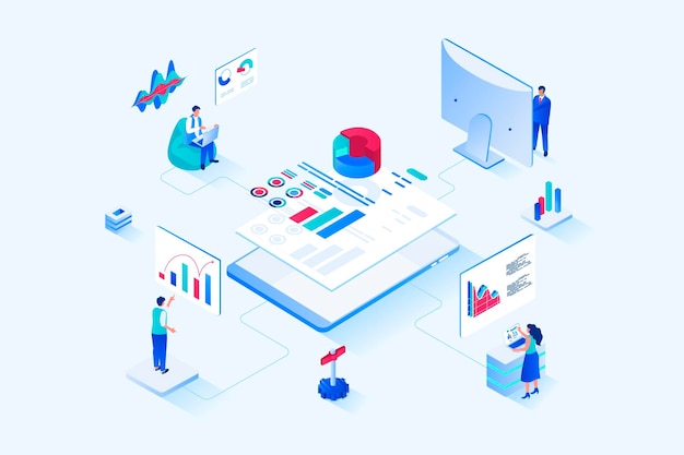 Vector data analysis 3d isometric web design vector web illustration