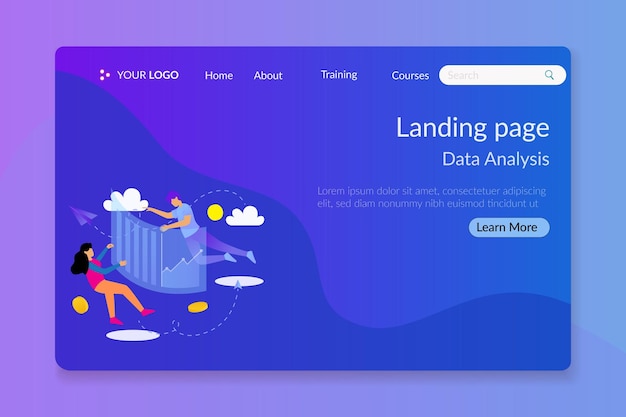 data Analysis Blue landing Page Vector