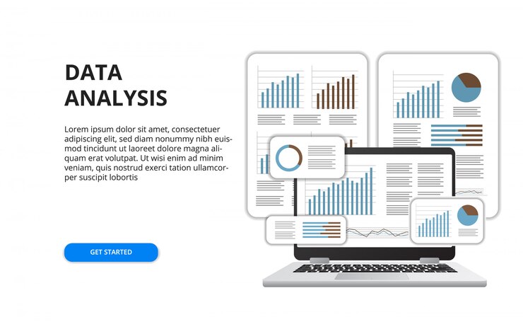 Vector data analysis for business finance report concept with illustration of 3d laptop and graph