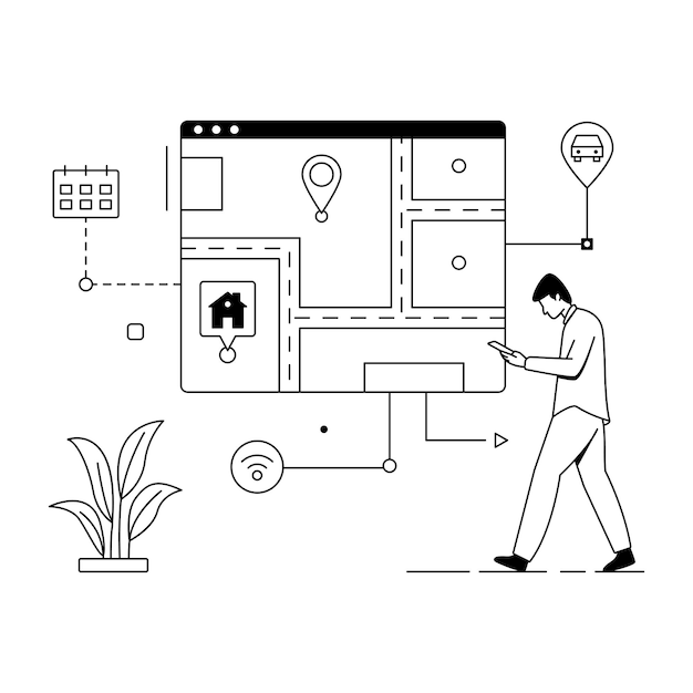 Data analysis character based line illustration