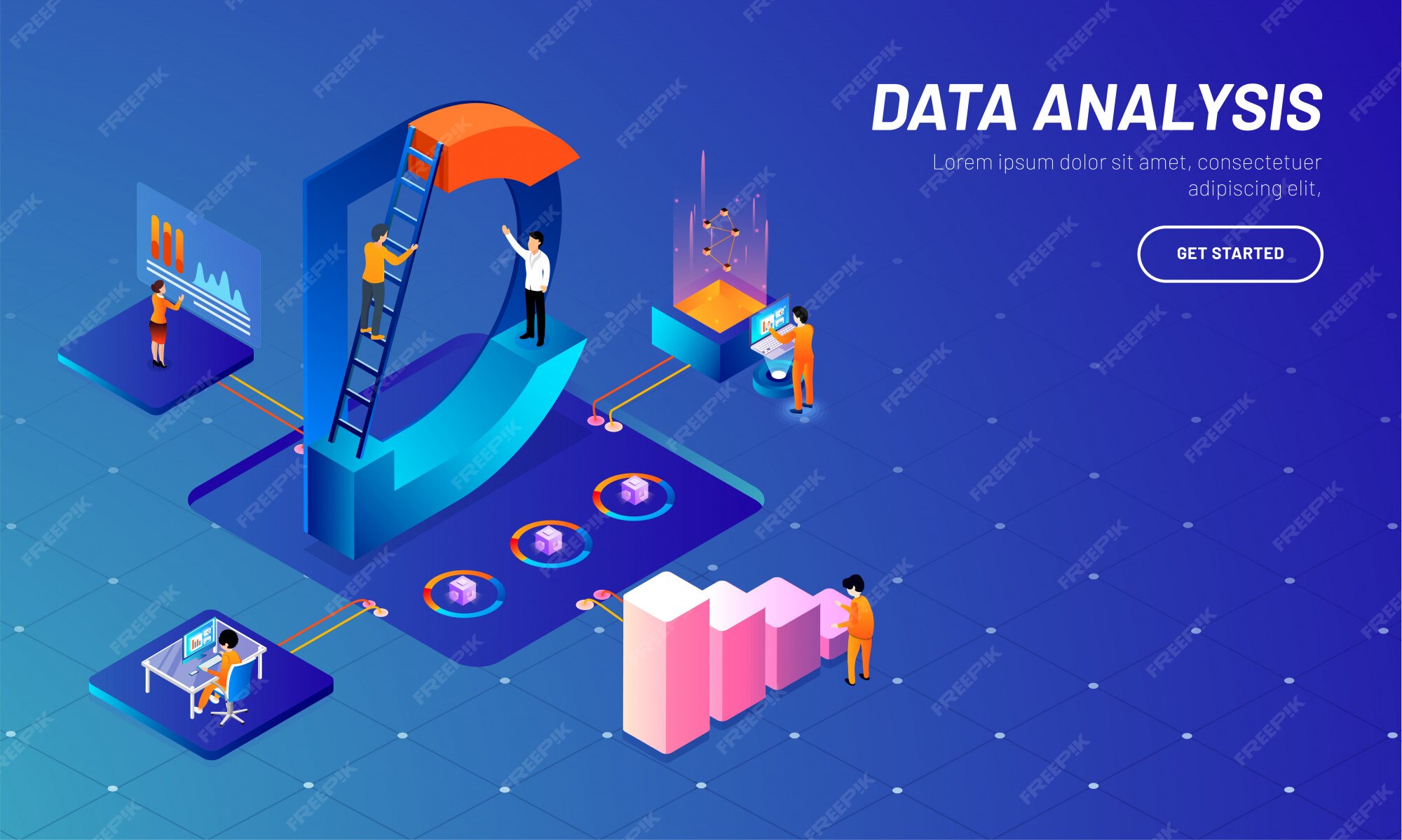 Premium Vector | Data Analysis concept based web template.