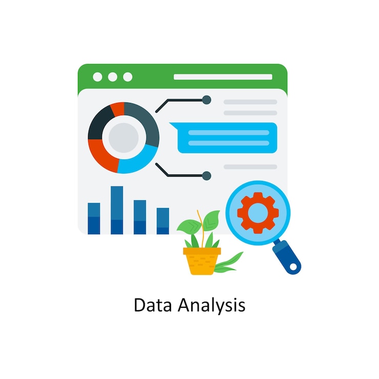 Vector data analysis concept flat icon style illustration