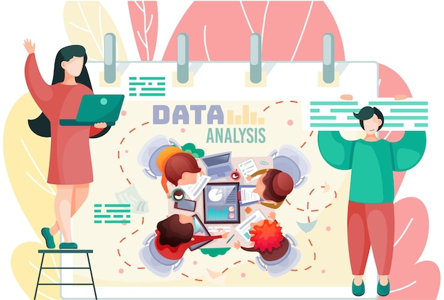 Vector data analysis and financial research with business team analyst group communicate work together