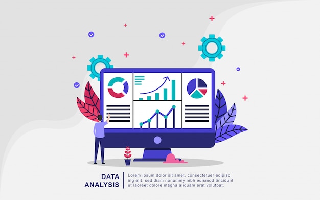 Data analysis illustration concept with tiny people