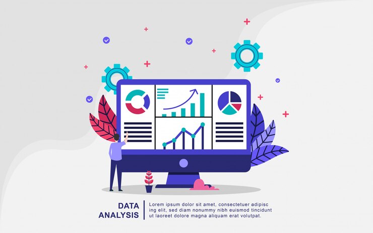 Vector data analysis illustration concept with tiny people