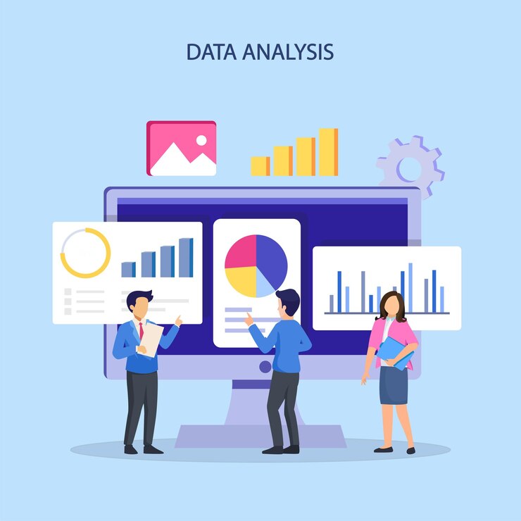 Vector data analysis illustration vector statistical for business finance investment concept on monitor graph dashboard