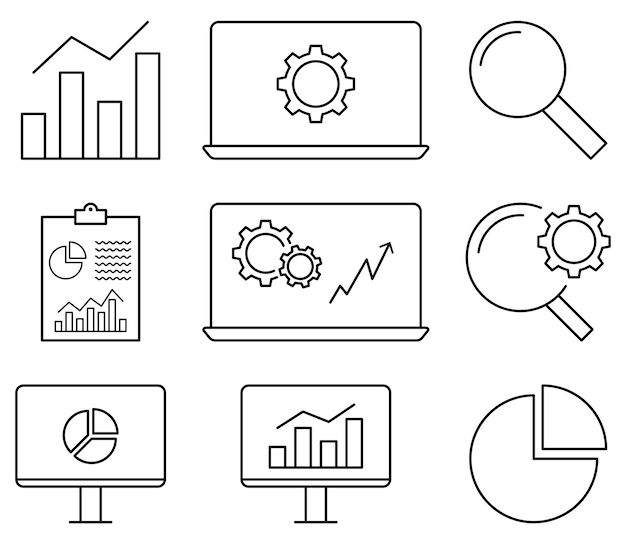 Vector data analysis line icons