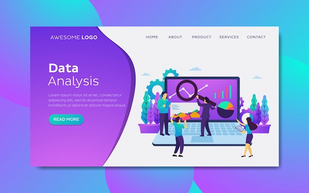 データ分析モダンなフラットデザインコンセプトランディングページテンプレート