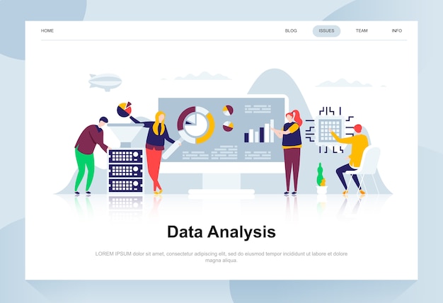 Concetto moderno di design piatto di analisi dei dati.