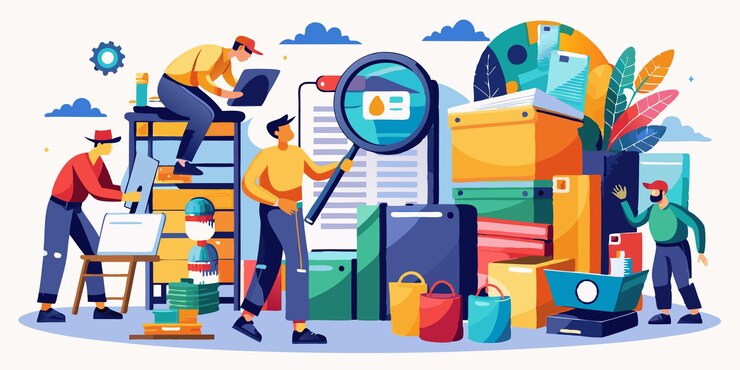 Vector data analysis and research with colorful characters