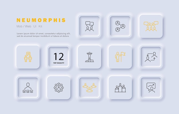 데이터 분석 설정 아이콘 위임 팀 빌딩 팀워크 대응 1 위 설정 경력 차트 Infographic 개념 Neomorphism 스타일 비즈니스 및 광고에 대 한 벡터 라인 아이콘