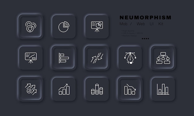 Значок набора данных для анализа данных диаграмма диаграммы граф аналитика доска базы данных таблицы столбцы стрелка доход инфографическая концепция стиль неоморфизма значок векторной линии для бизнеса и рекламы