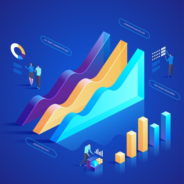 Analisi dei dati per sito web e sito web mobile. facile da modificare e personalizzare. illustrazione di concetto isometrico di design moderno