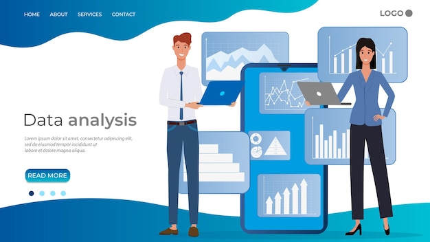 Data analysisa young woman and a man study data next to a smartphoneconcept of data transmission