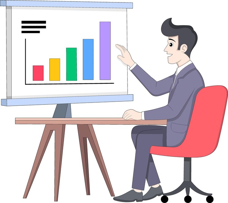 Vector data analyst working on market analysis in office