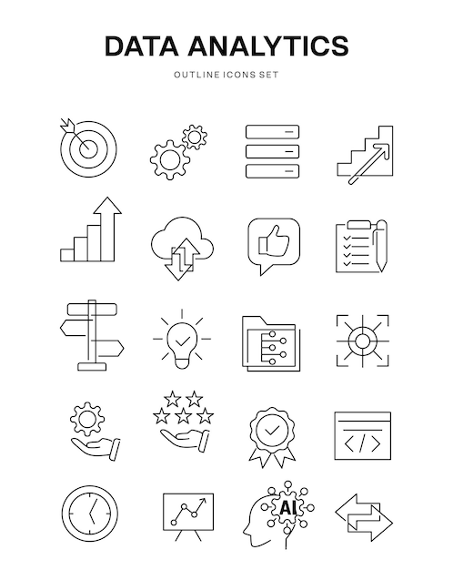 data analytic business infographic illustration outline icon set