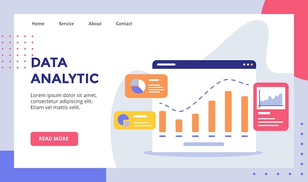 Data analytic chart on display monitor campaign for web website home homepage landing page template banner with modern flat style