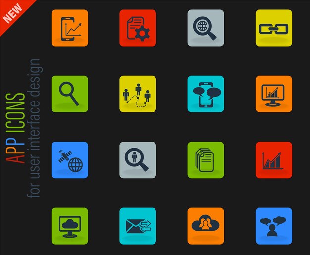 Vector data analytic and social network icon set