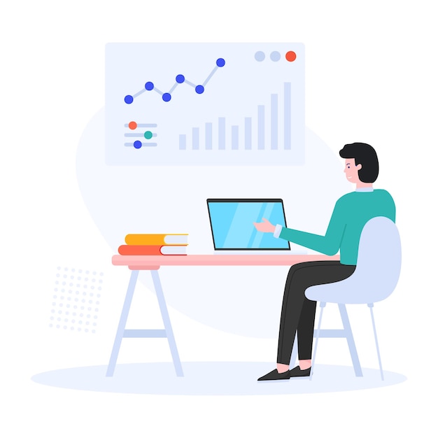 Data analytics in character illustration editable vector