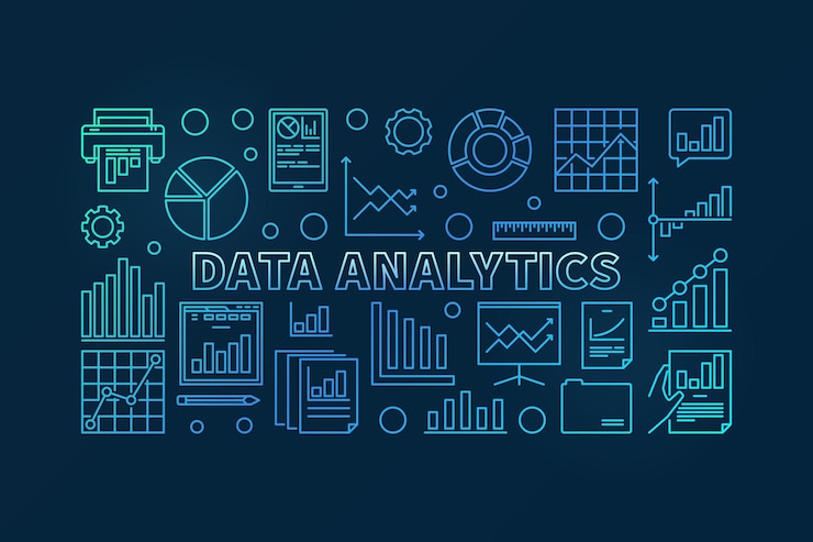 Vector data analytics concept vector blue illustration