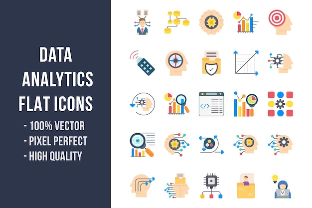 벡터 데이터 분석 플랫 여러 가지 빛깔의 아이콘