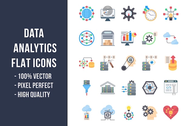 Vector data analytics flat multicolor icons