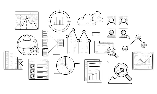 Vector data analytics handdrawn collection