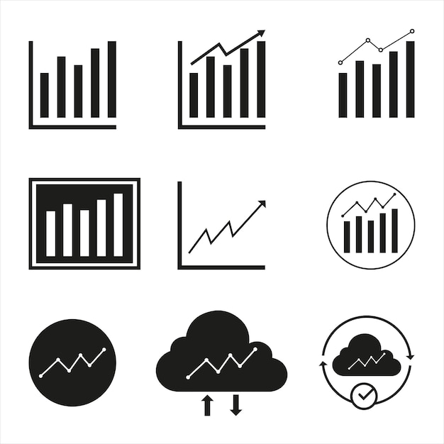 Data analytics icon set on white background - Technology Icons