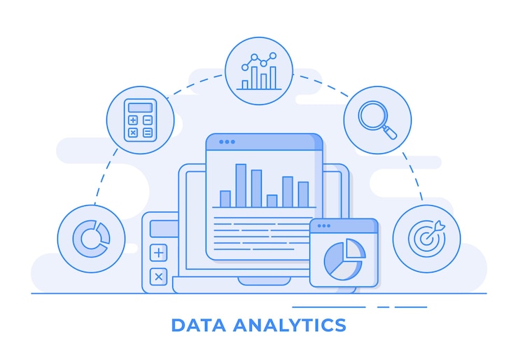 Vector data analytics infographic line illustration