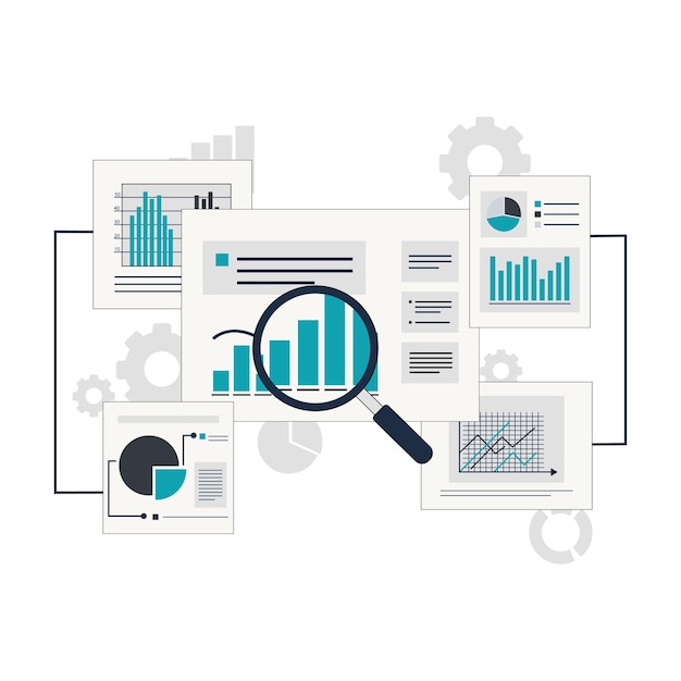 Vettore analisi dei dati informazioni e monitoraggio illustrazione vettoriale analisi dei dati progettazione concettuale isolata