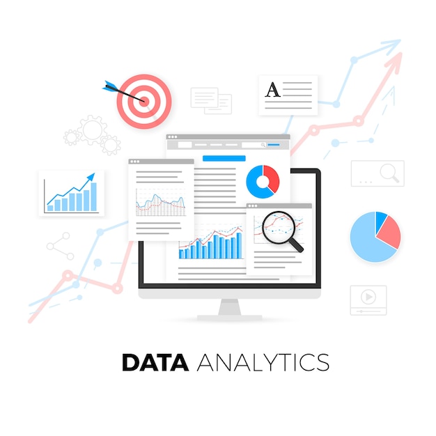 Vector data analytics information and web development website statistic.