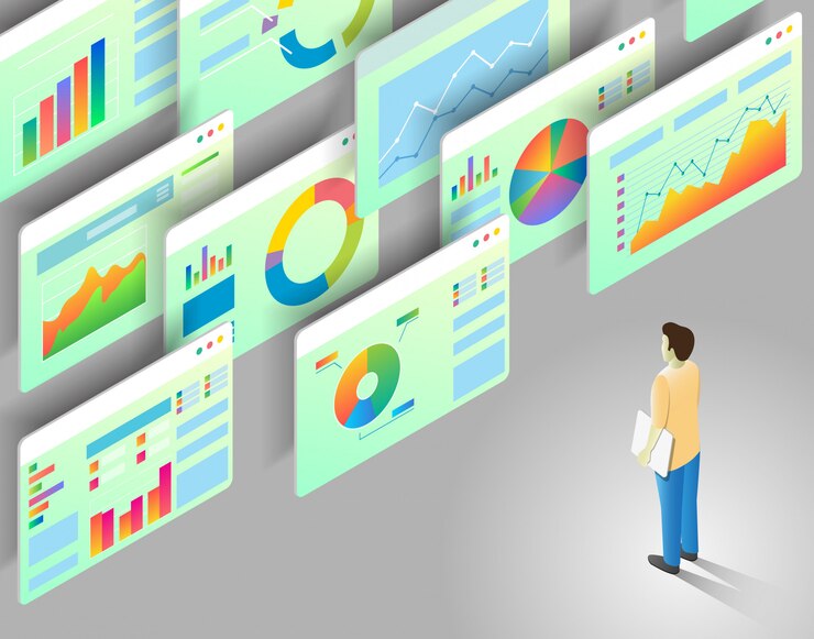Vector data analytics isometric illustration