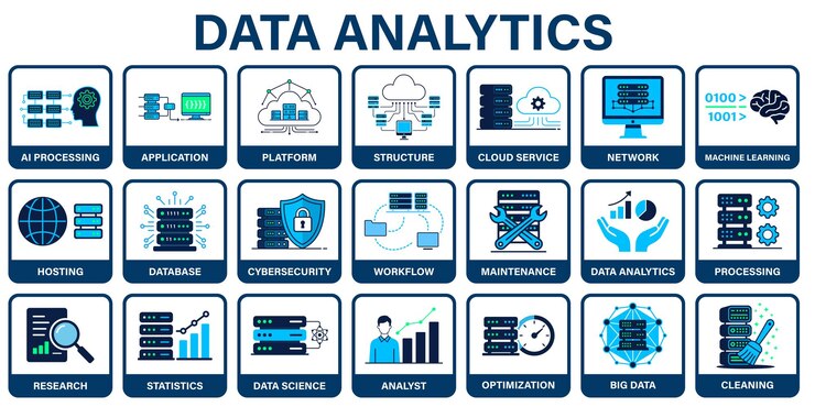 Vector data analytics technology icons set concept