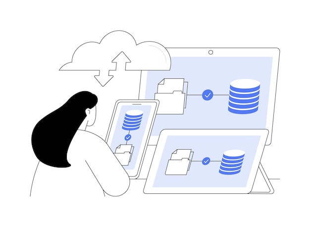 Vector data backup and recovery abstract concept vector illustration