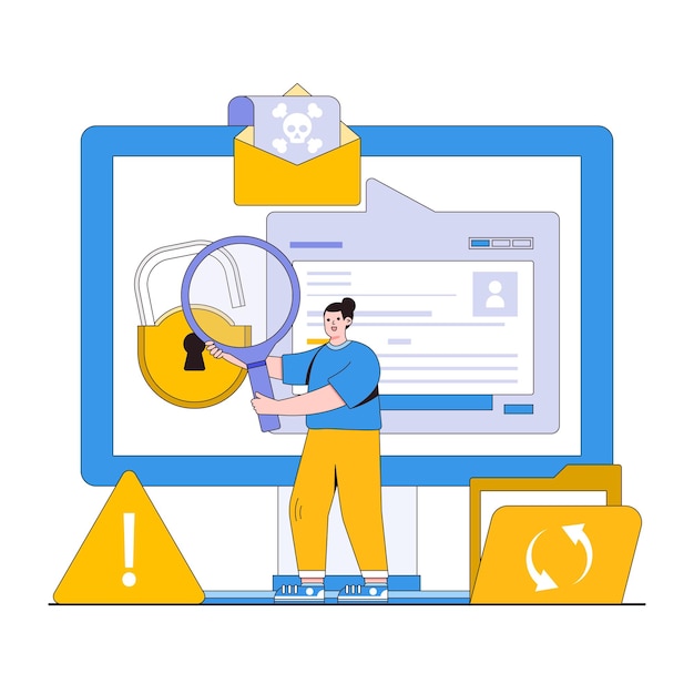 ベクトル データ侵害への対応ベクトル イラスト コンセプト文字インシデント管理侵害調査データ回復ランディング ページ web バナー インフォ グラフィック ヒーロー画像のモダンなフラット スタイル