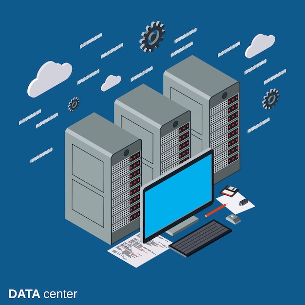 Vector data center flat isometric vector concept illustration