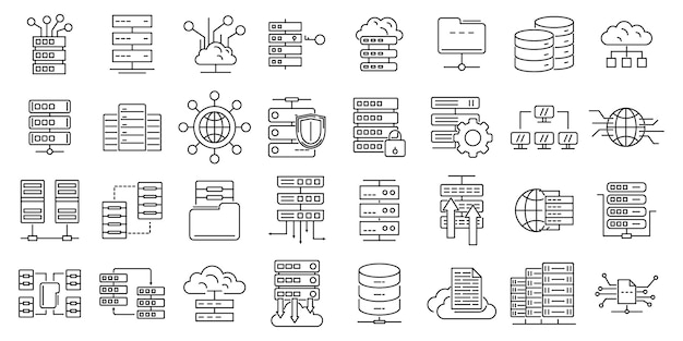 Data center icons set