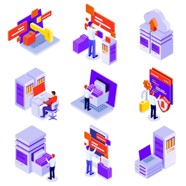 Data Center Isometric Icons 02