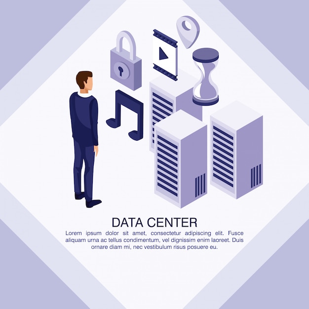 Vector data center poster with informaton